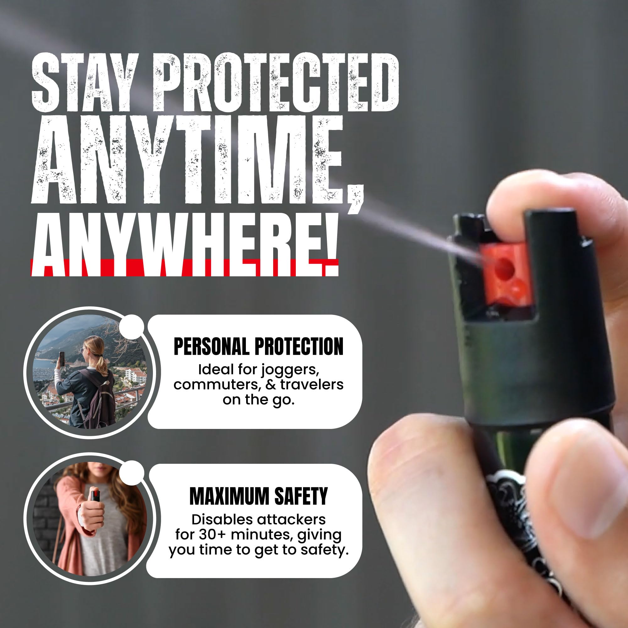 Easy safety twist activates spray for quick access.