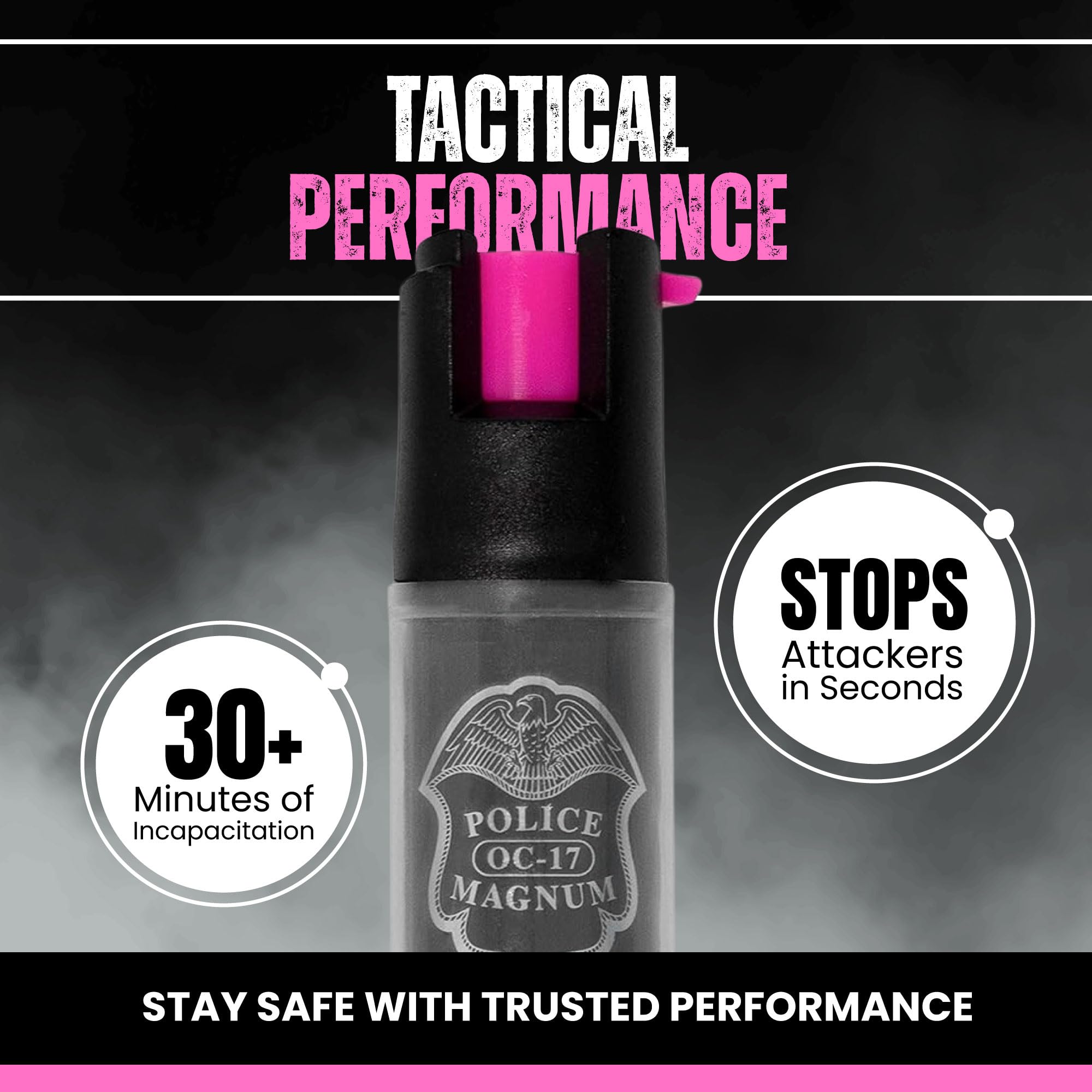 Police Magnum Mini Pepper Spray with black pocket knife for compact carry