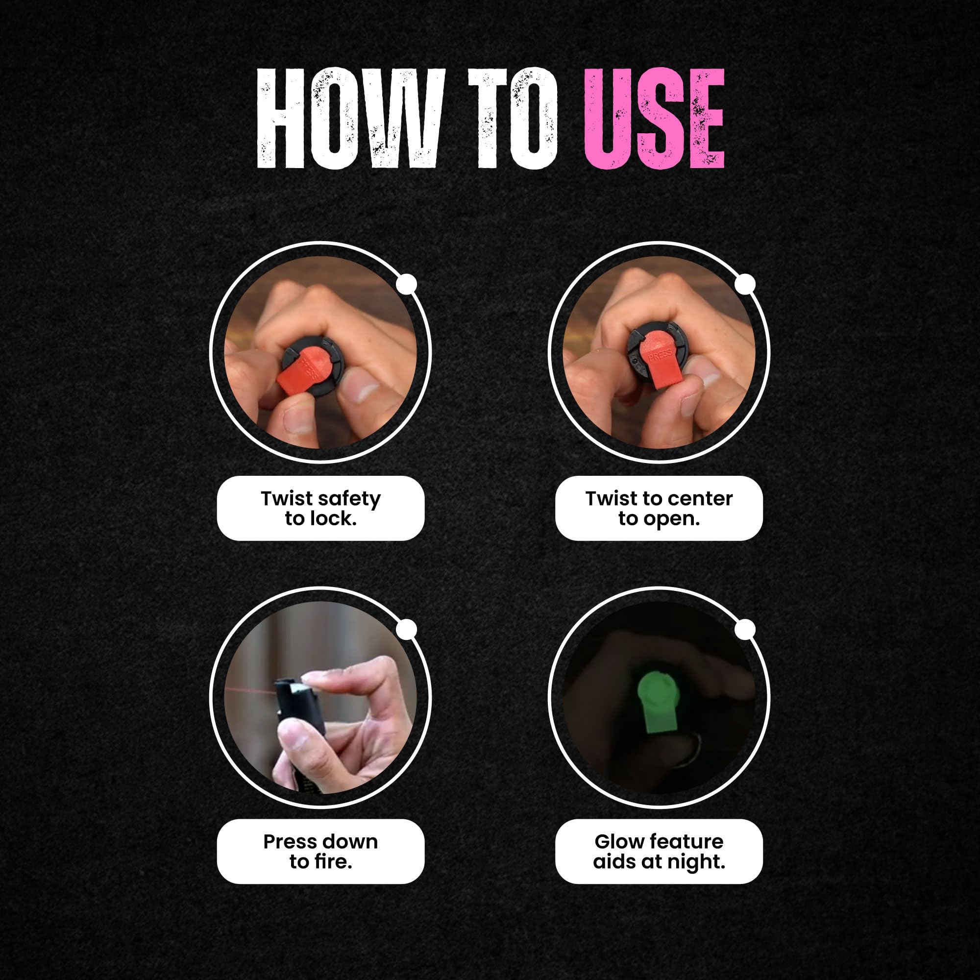 Police Magnum Mini Pepper Spray glow-in-the-dark indicator aids night use
