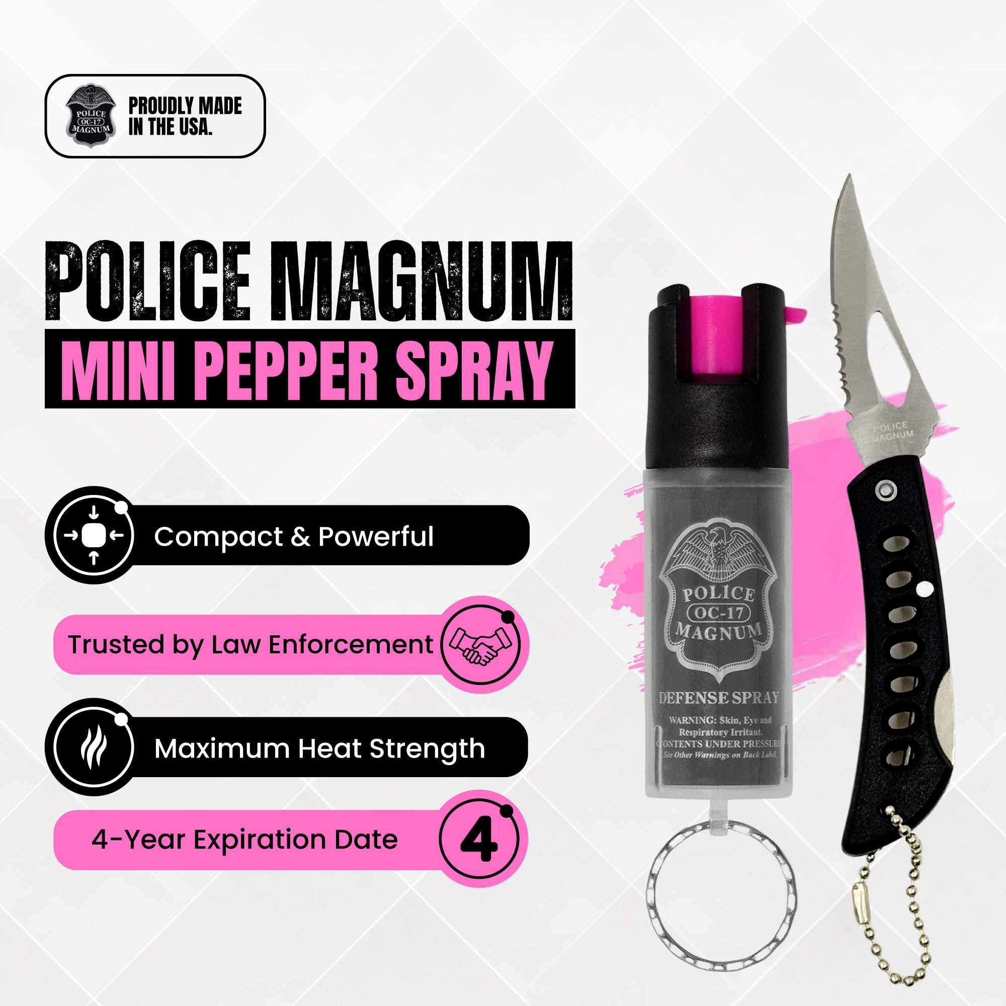 Police Magnum Mini Pepper Spray twist-lock keyring for quick access when needed