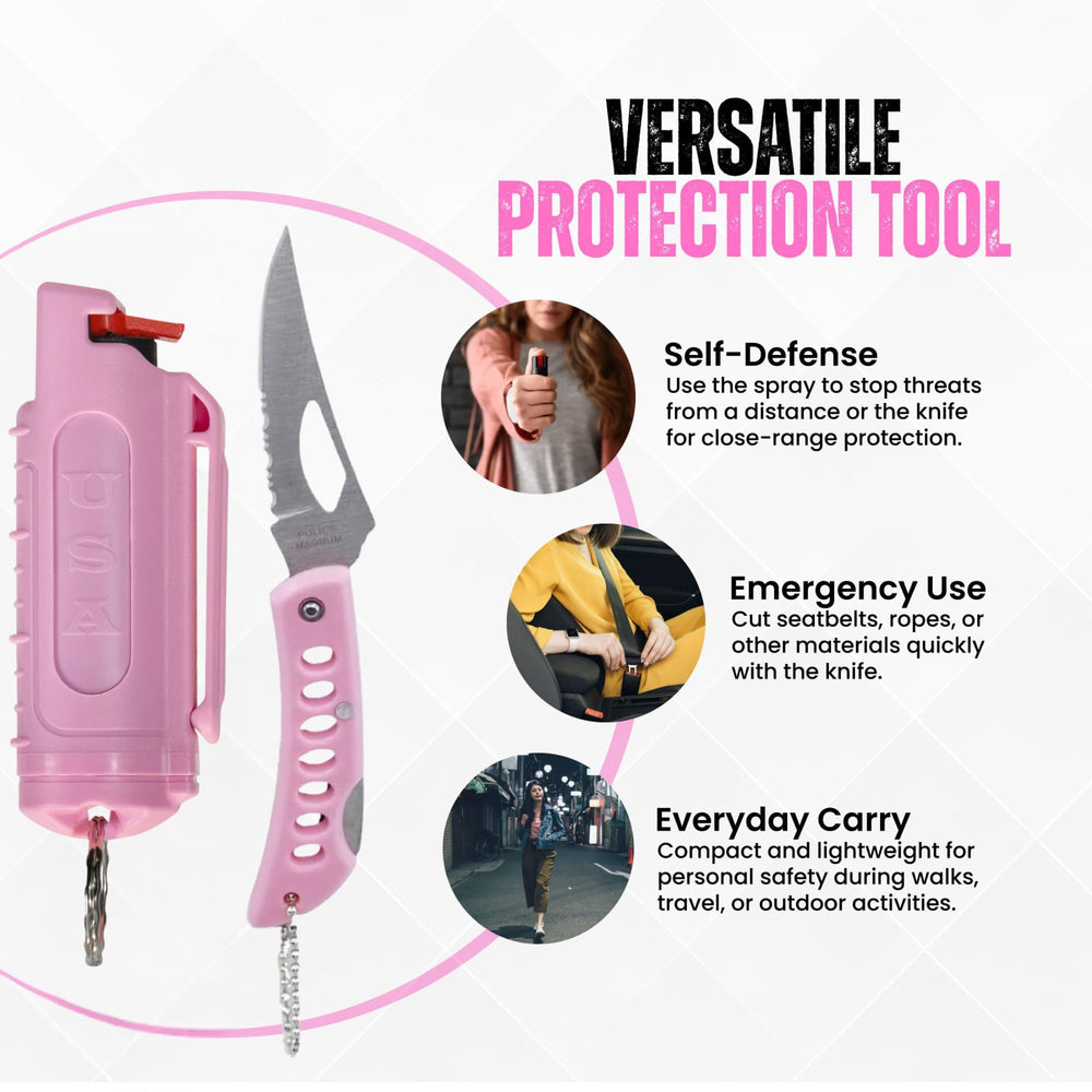 Police Magnum pepper spray keychain for easy reach during daily trips.