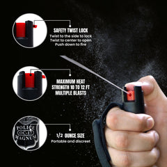 POLICE MAGNUM top twist activation showing one hand operation.