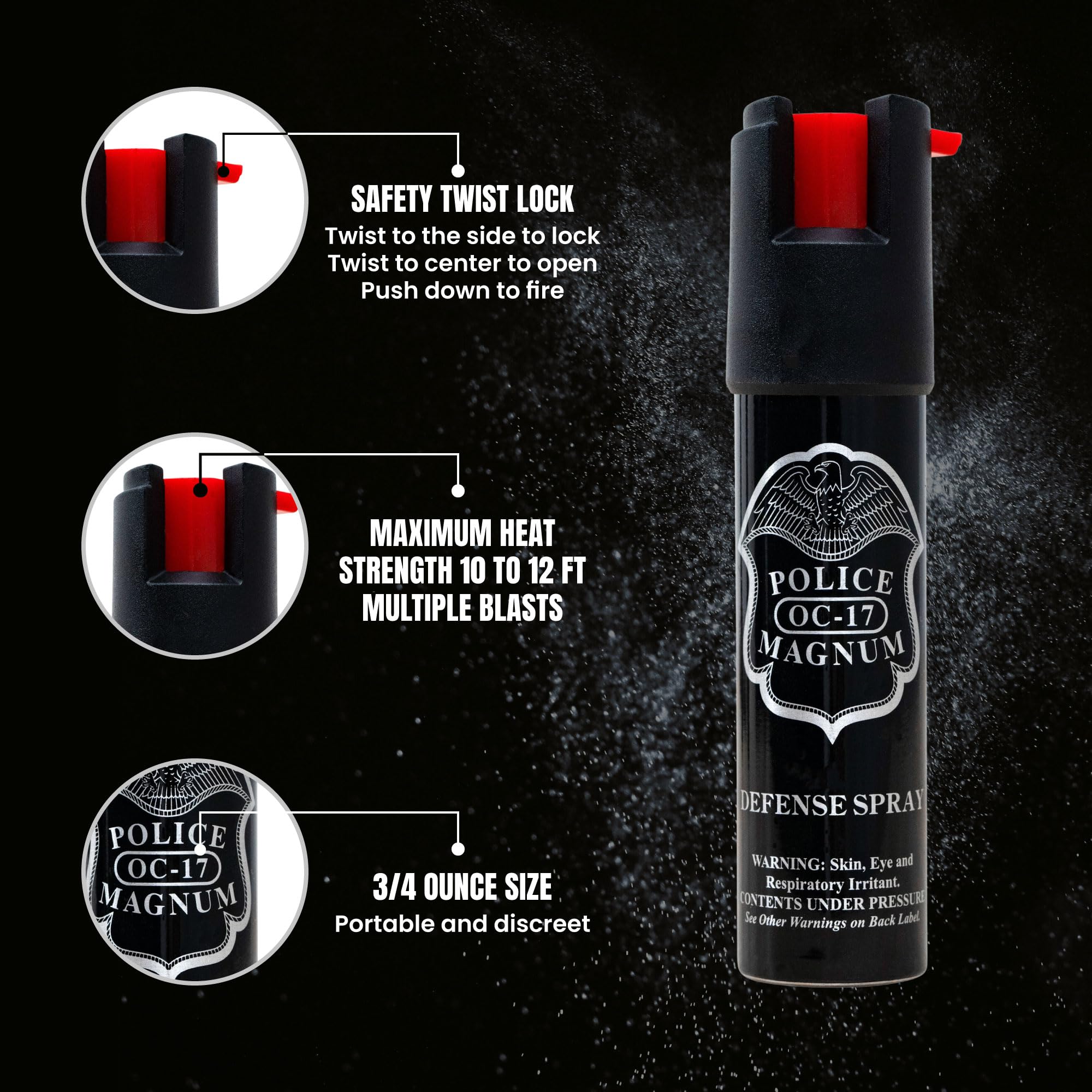 Three-pack USA-made Police Magnum pepper spray for everyday carry.