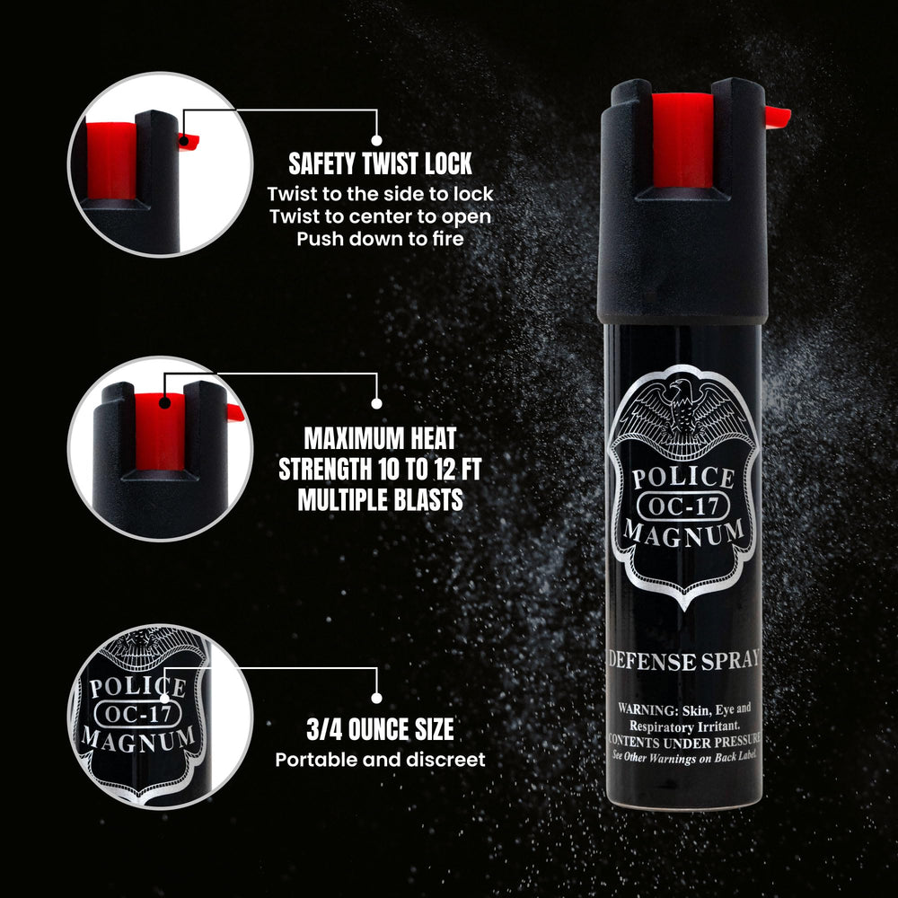 Three-pack USA-made Police Magnum pepper spray for everyday carry.