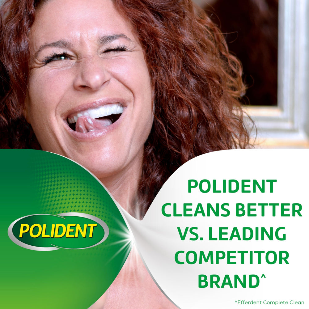 Polident cleaning bath for dentures and removable appliances with refreshing cleanse