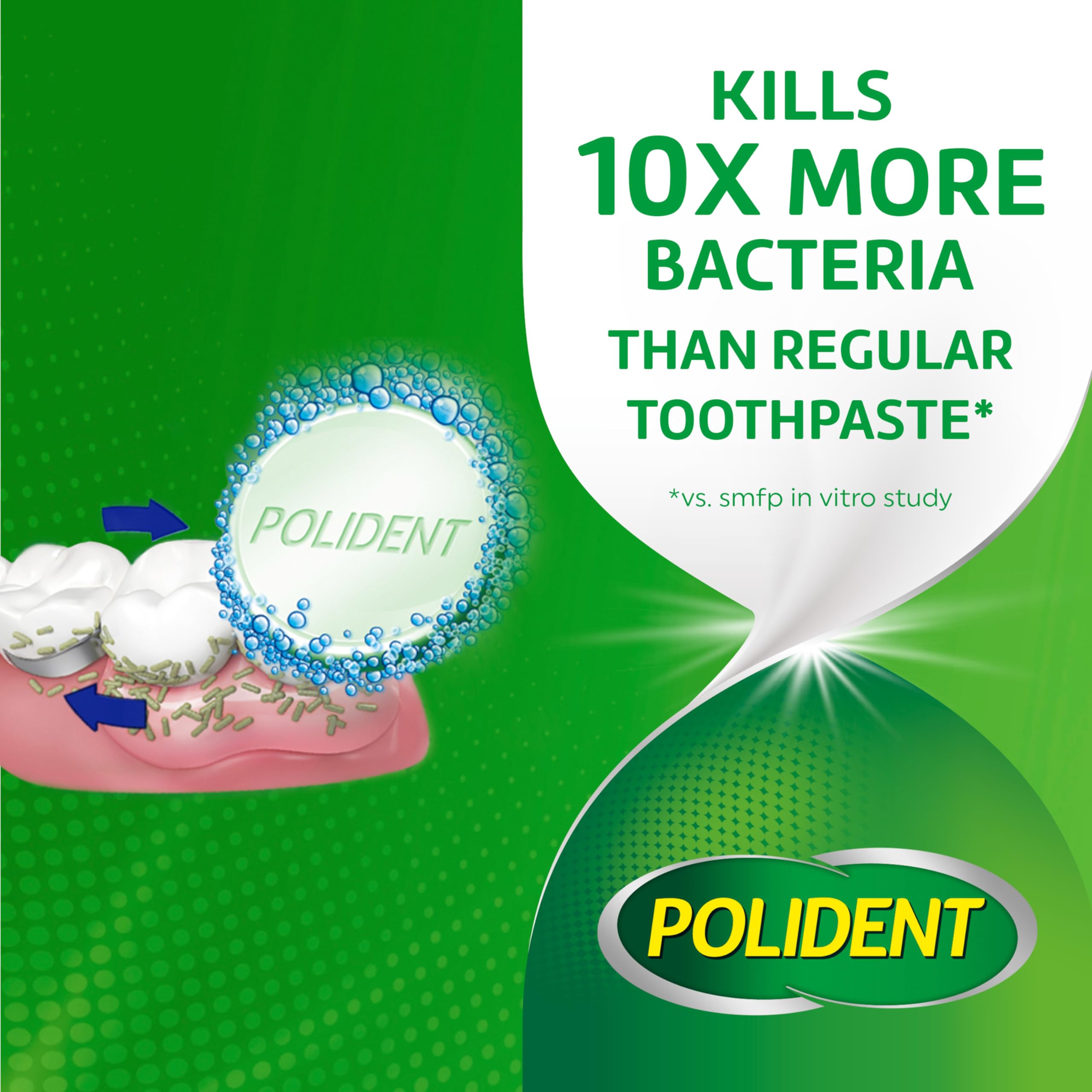Polident full denture cleaning for comprehensive care and hygiene.