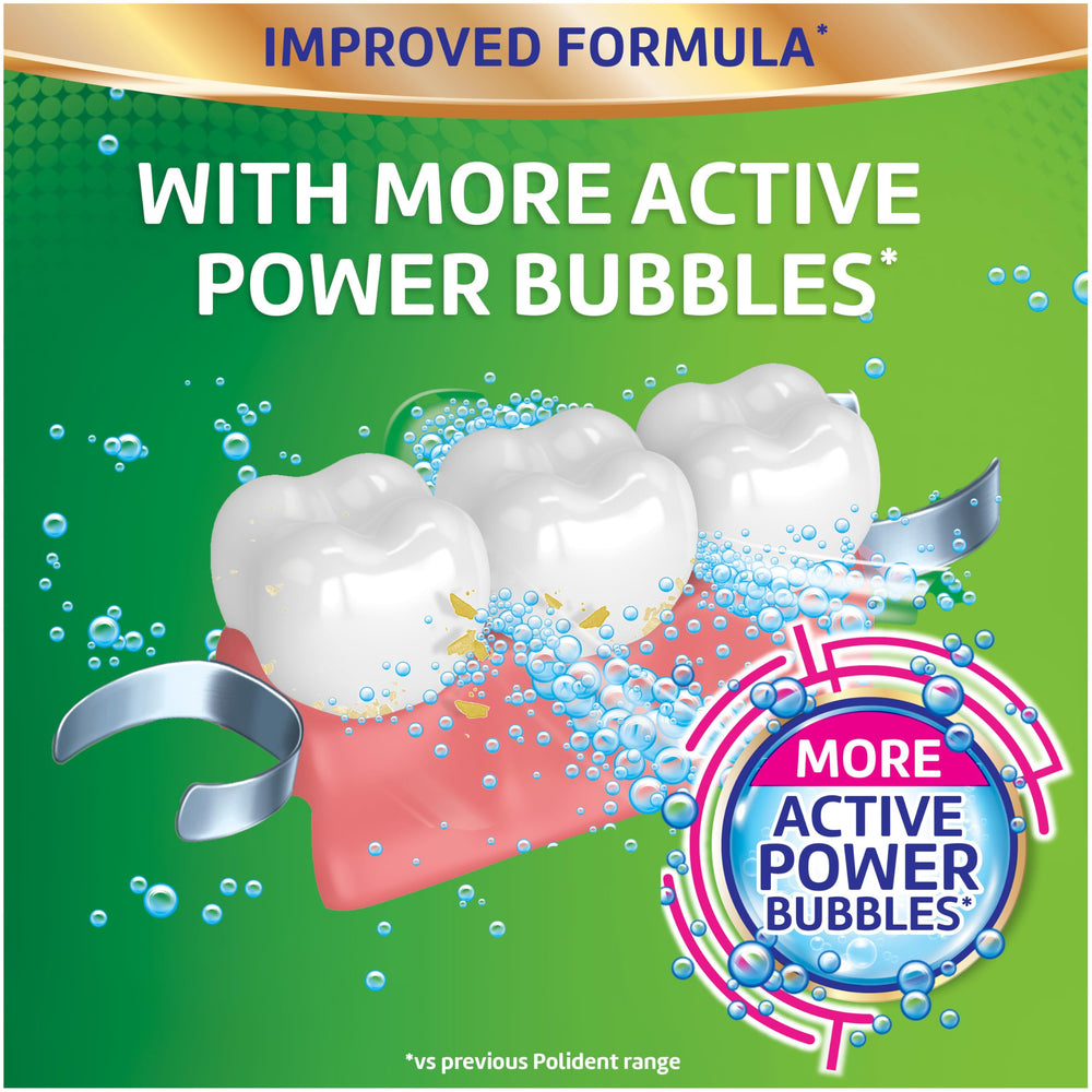 Polident mouthguard cleaner soaking a mouthguard for fresher wear.