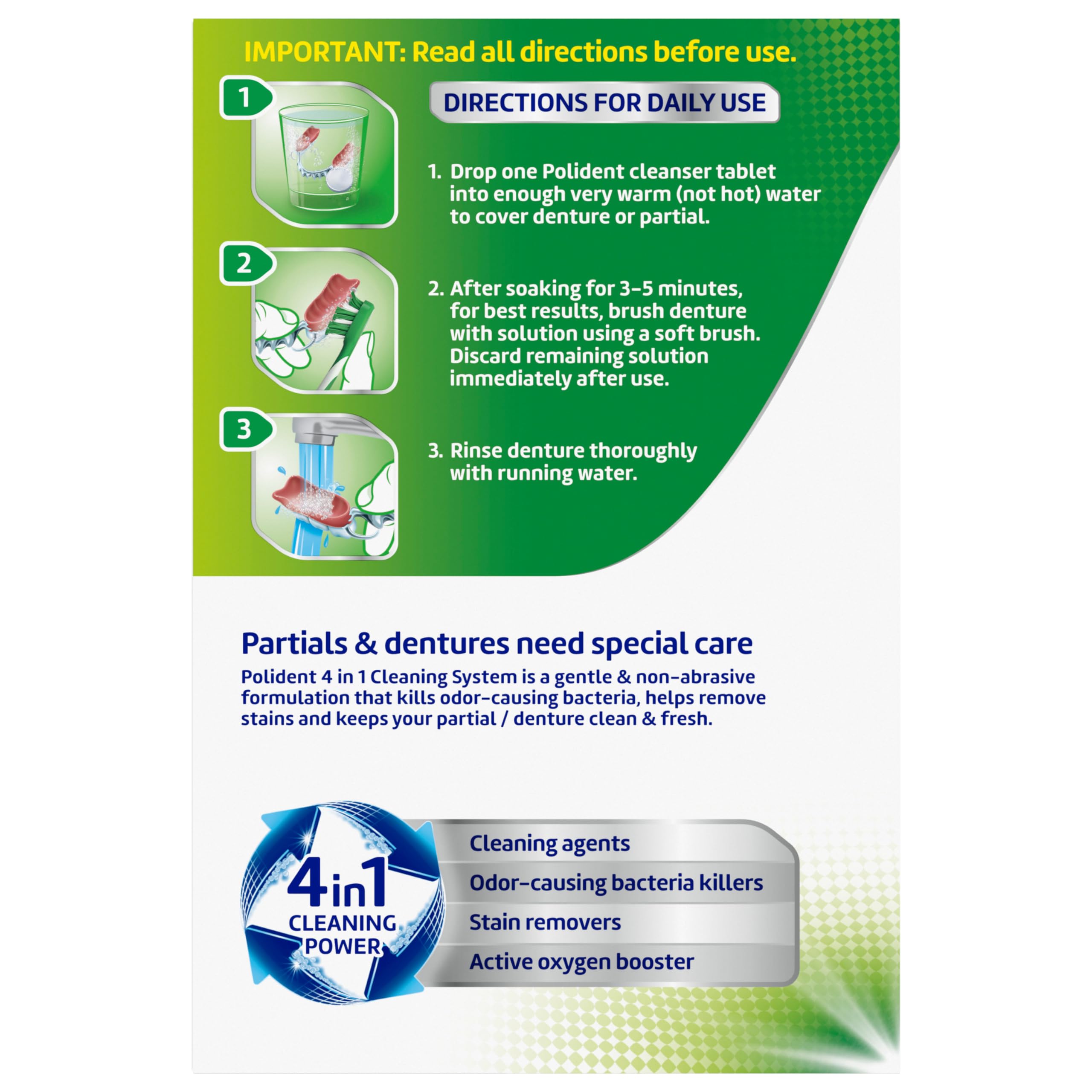 Polident offers strong stain removal for brighter cleaner dentures