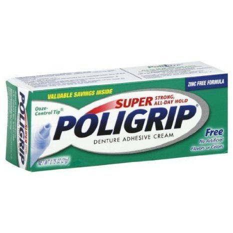 Poligrip pack-of-3 denture adhesive cream tubes provides portable, zinc-free hold.