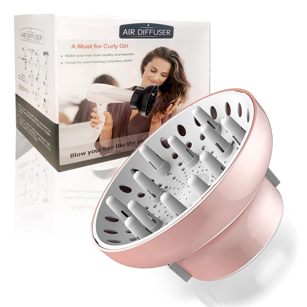 Polly Online universal diffuser in pink fits multiple blow dryer outlets.