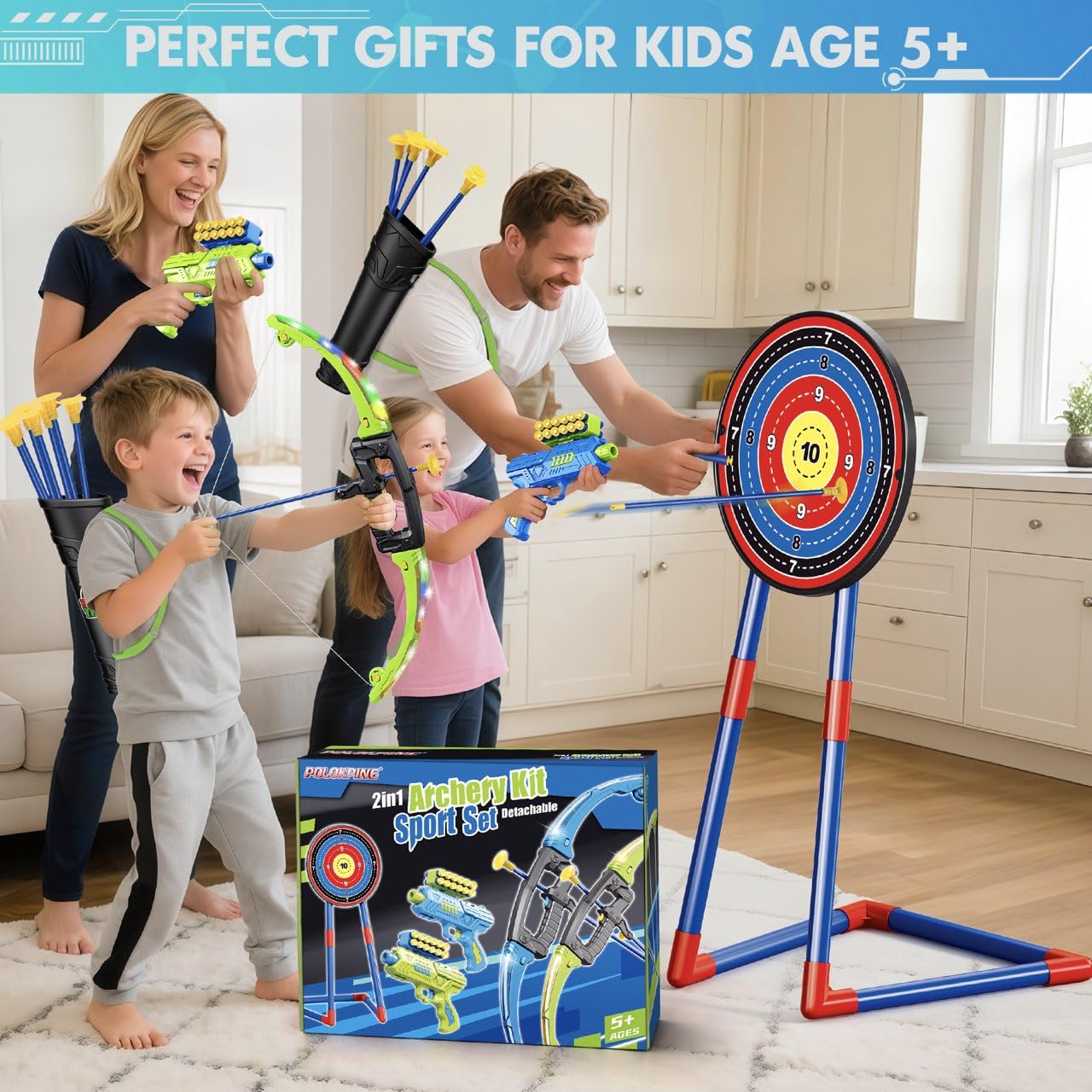 Polokping durable plastic construction for kid-friendly archery.