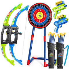 Polokping LED bow and arrow set with glow for evening target practice.