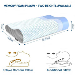 Polovo memory foam pillow side profile ergonomic for neck alignment.