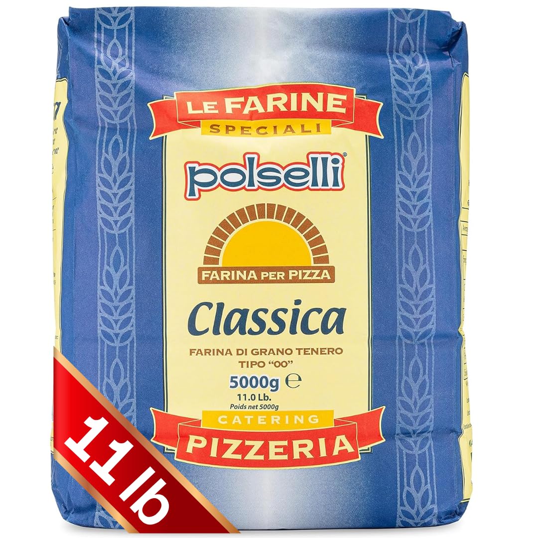 Polselli Classica 00 flour bag shows premium Italian flour ideal for Neapolitan pizza.