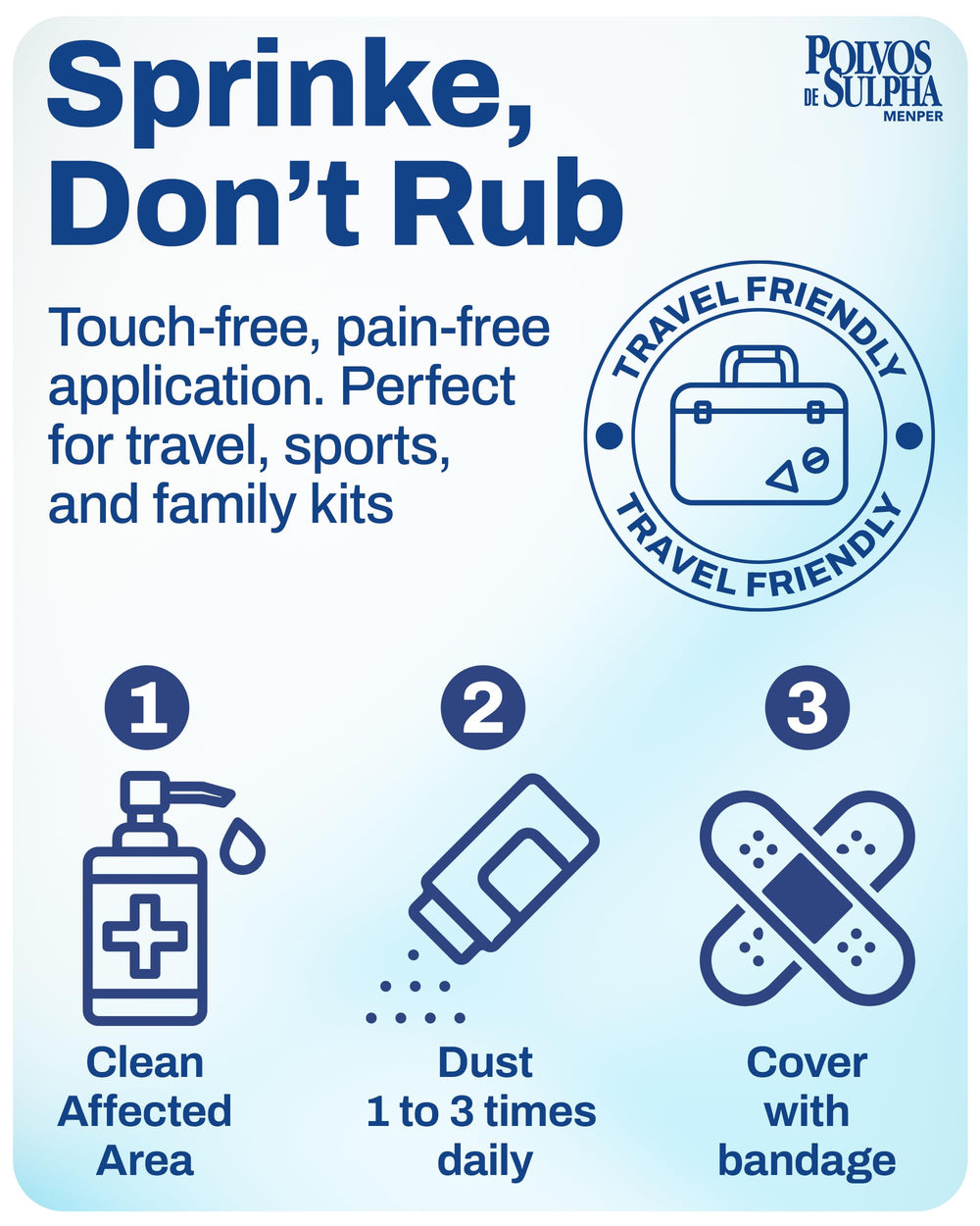 POLVOS DE SULPHA MENPER compact first-aid pack keeps minor wound care within reach.