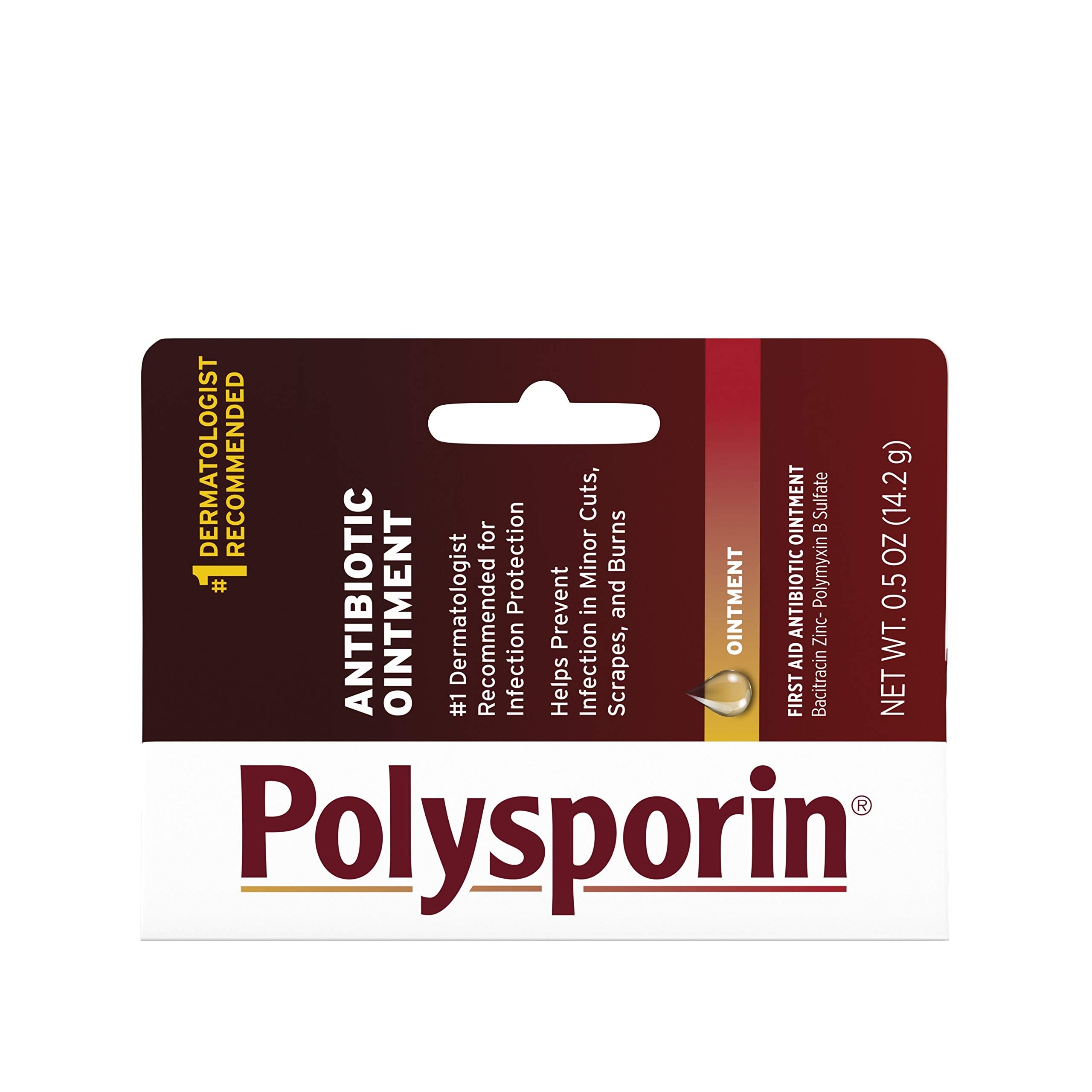 Polysporin ointment label highlights a neomycin-free formula.
