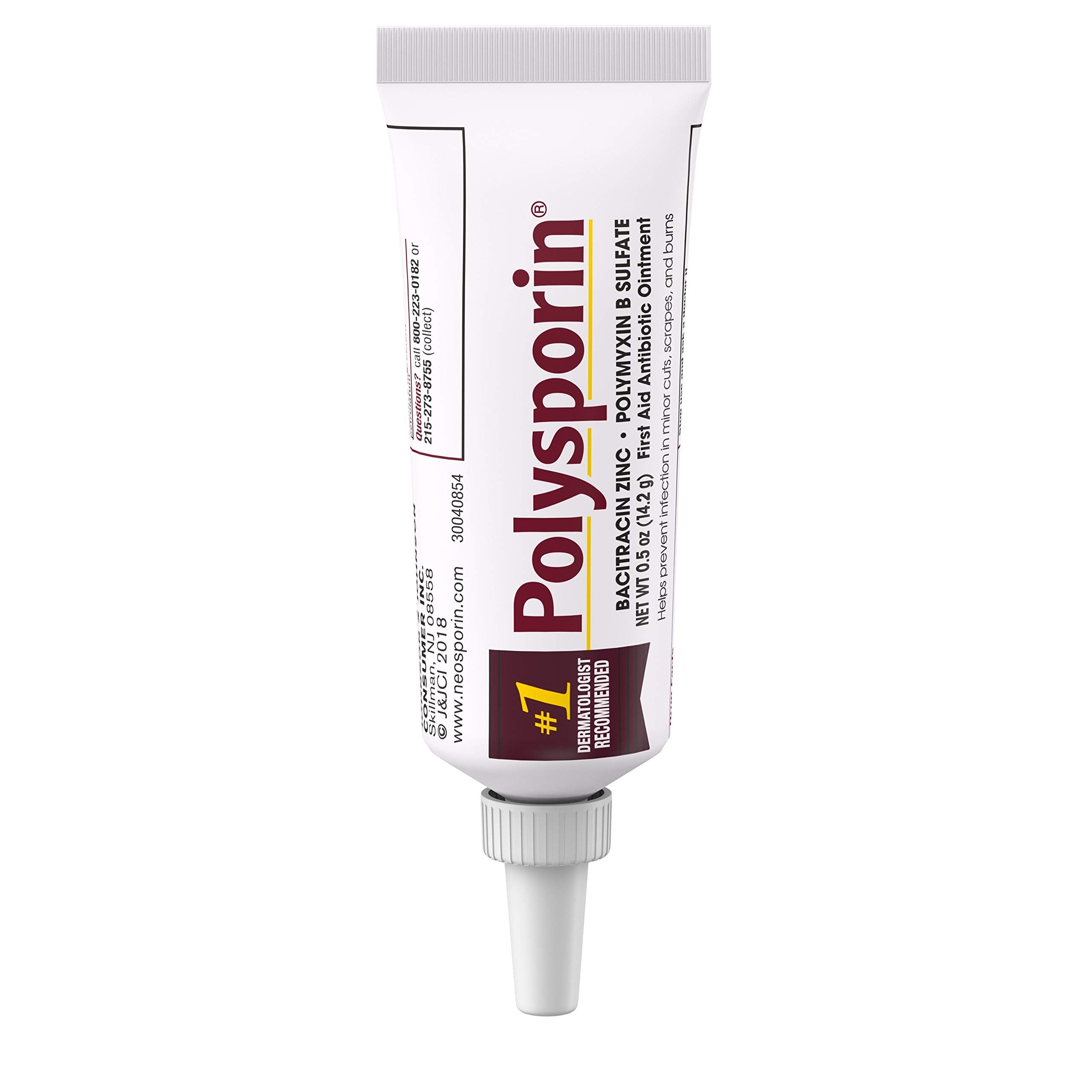 Polysporin ointment tube being applied to skin.