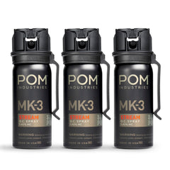 POM MK3 pepper spray with belt clip for fast access.