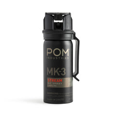 POM MK3 pepper spray front view with belt clip for fast, reliable access.
