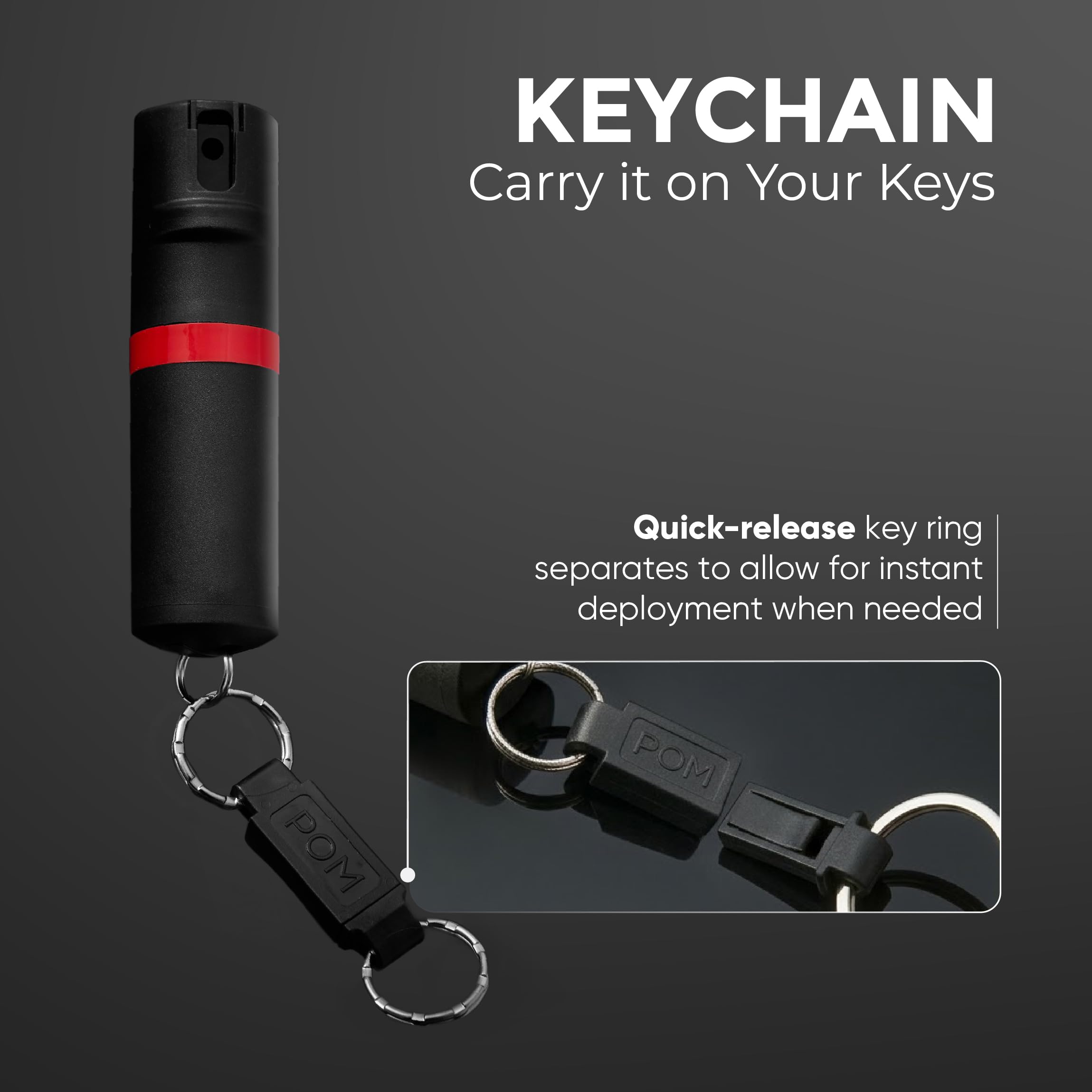 POM pepper spray offers up to 24 bursts capacity.