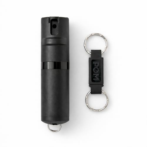 POM Pepper Spray Keychain in flip-top safety mode for easy, reliable activation.