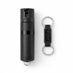 POM Pepper Spray Keychain in flip-top safety mode for easy, reliable activation.