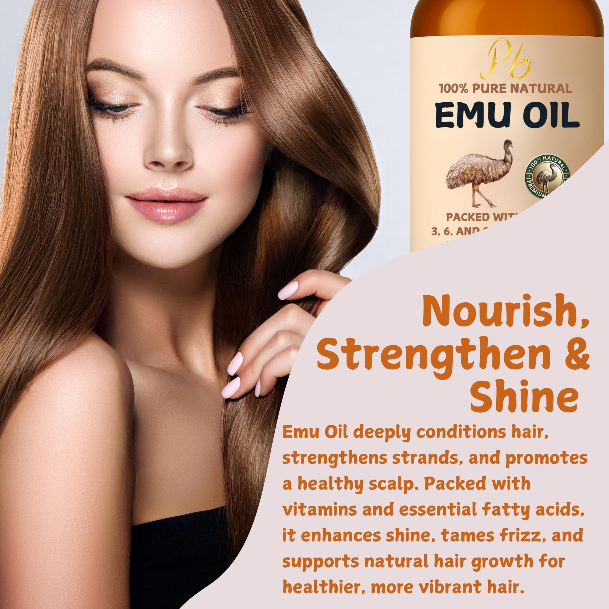 Pomberries Emu Oil on hair ends for moisture and shine.