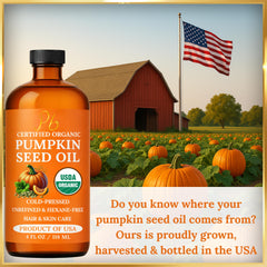 Pomberries pumpkin seed oil label closeup showing USDA organic quality