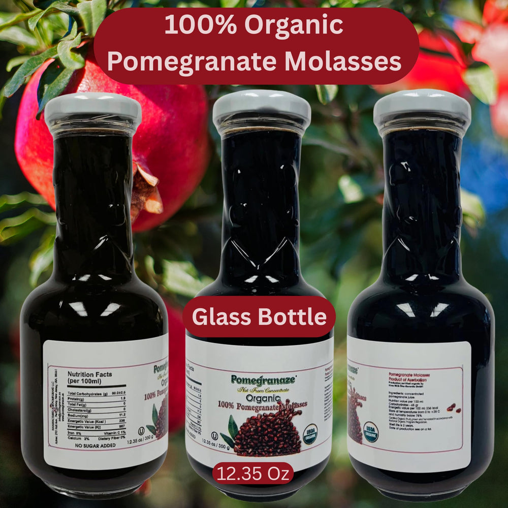 Pomegranaze molasses pouring onto a dish reveals bold, tart, fruity notes.