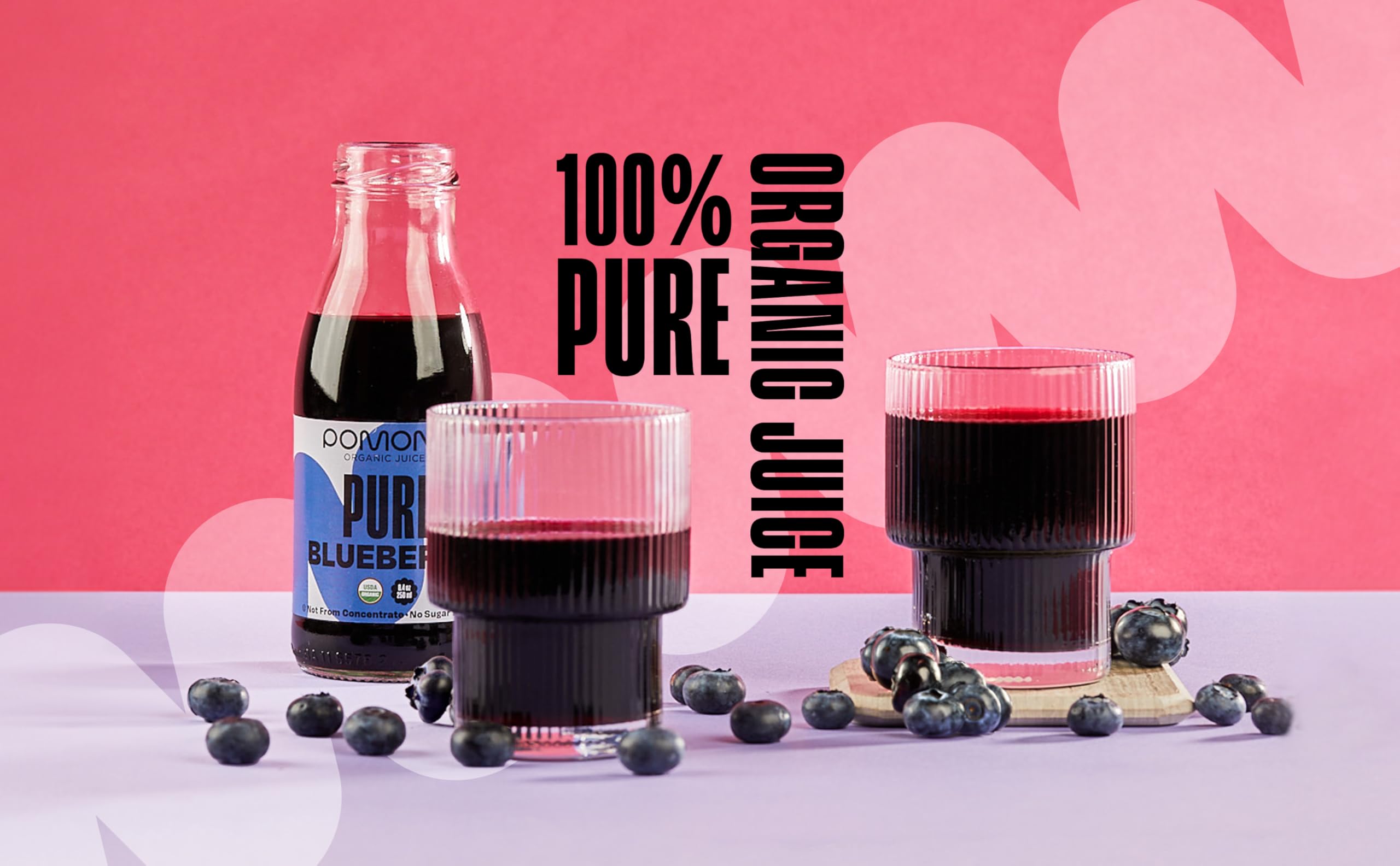 Pomona Blueberry Juice cold-pressed label emphasizes no concentrate in use.