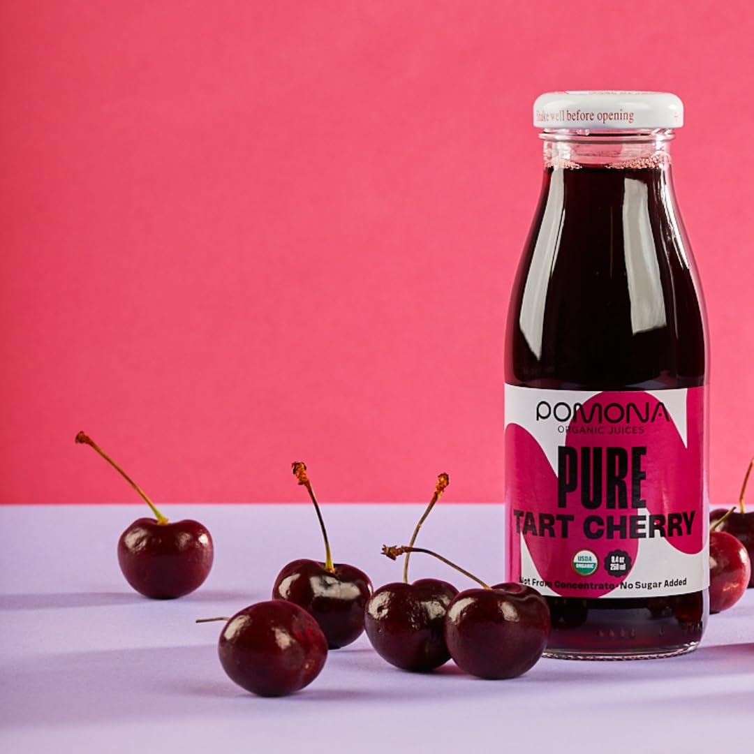 Pomona Organic Tart Cherry Juice bottle, cold-pressed and naturally flavorful.