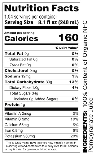 Pomona Pomegranate Juice label closeup highlighting organic and non GMO status