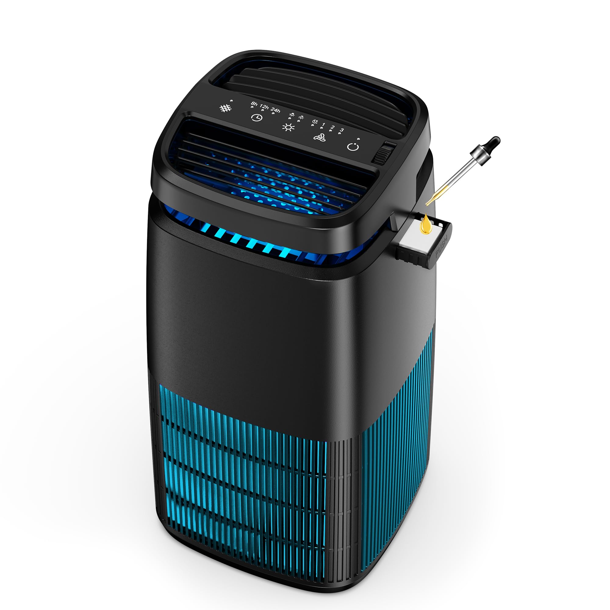 Pomoron MJ002H air purifier front view showing sleek design for home use