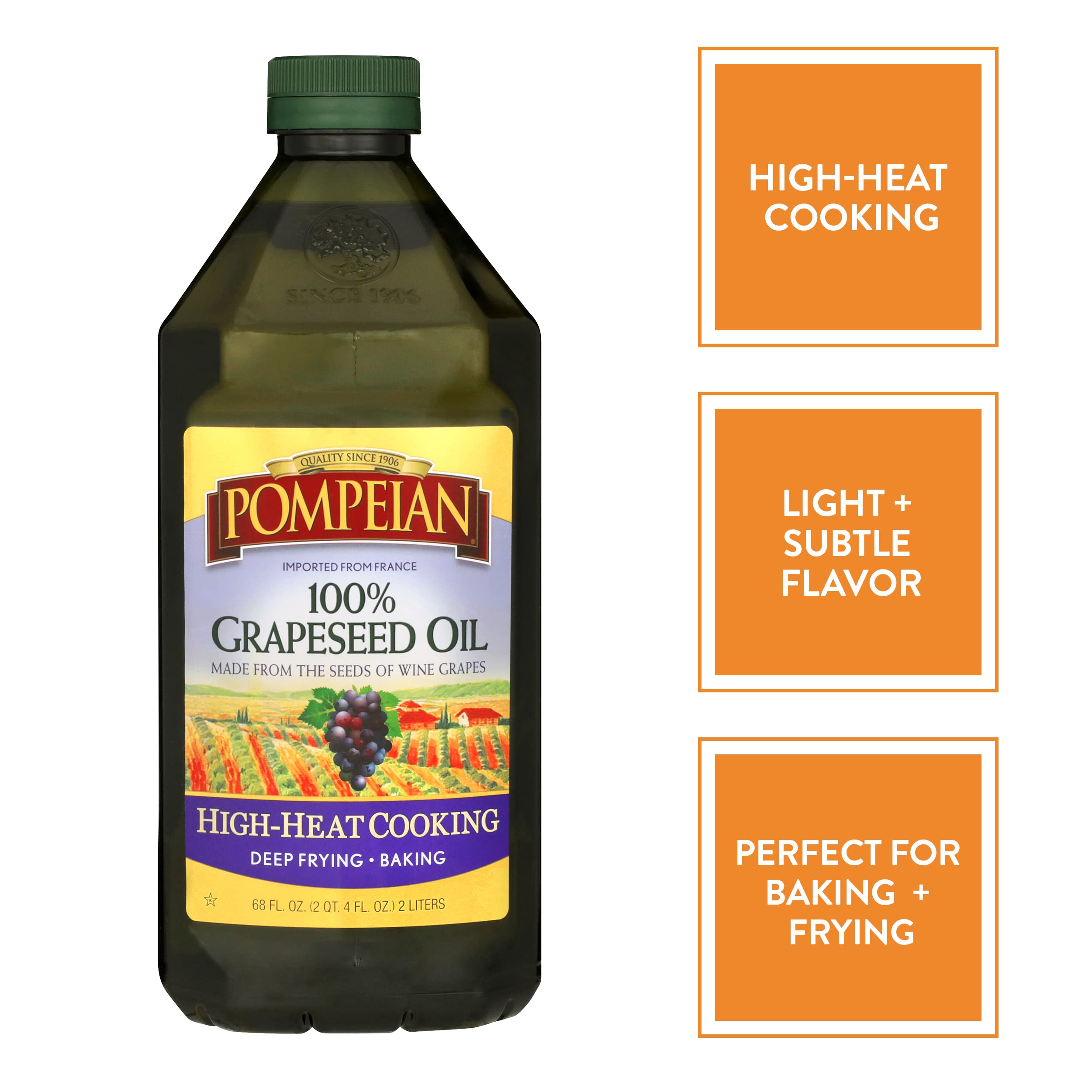 Essential fatty acids in Pompeian Grapeseed Oil for balanced cooking.