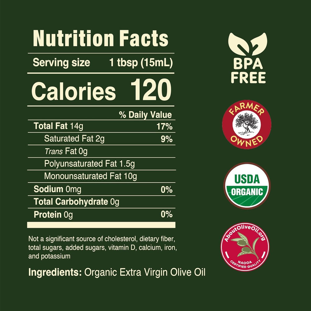 Pompeian Organic Robust EVOO label close-up, USDA Organic and first cold pressed.