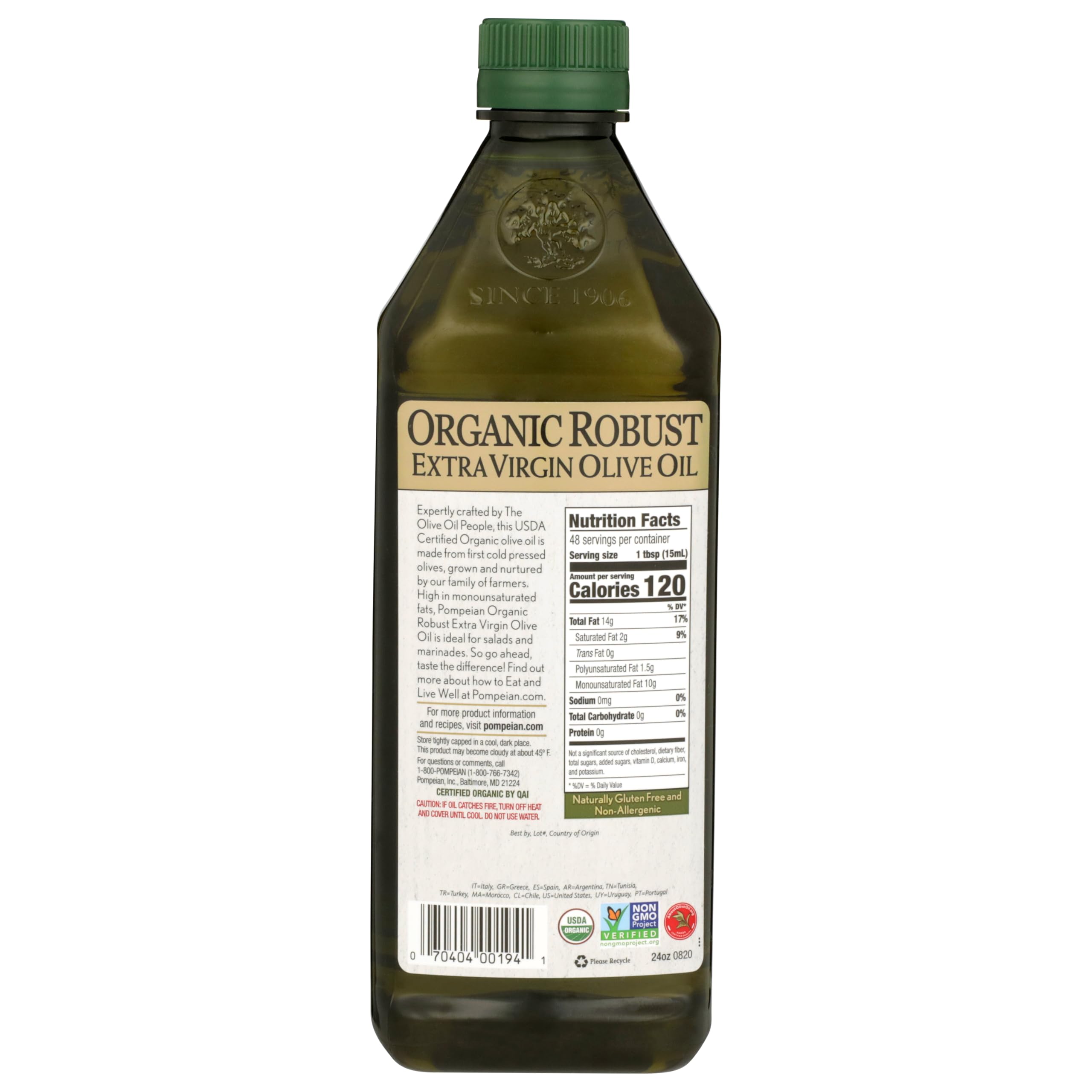 Pompeian Organic Robust EVOO certification seal for trusted quality.