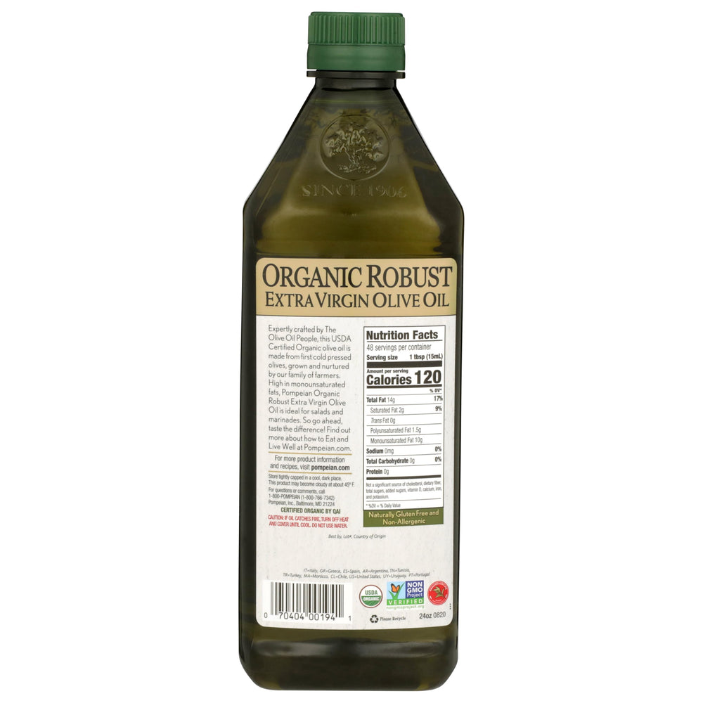 Pompeian Organic Robust EVOO certification seal for trusted quality.
