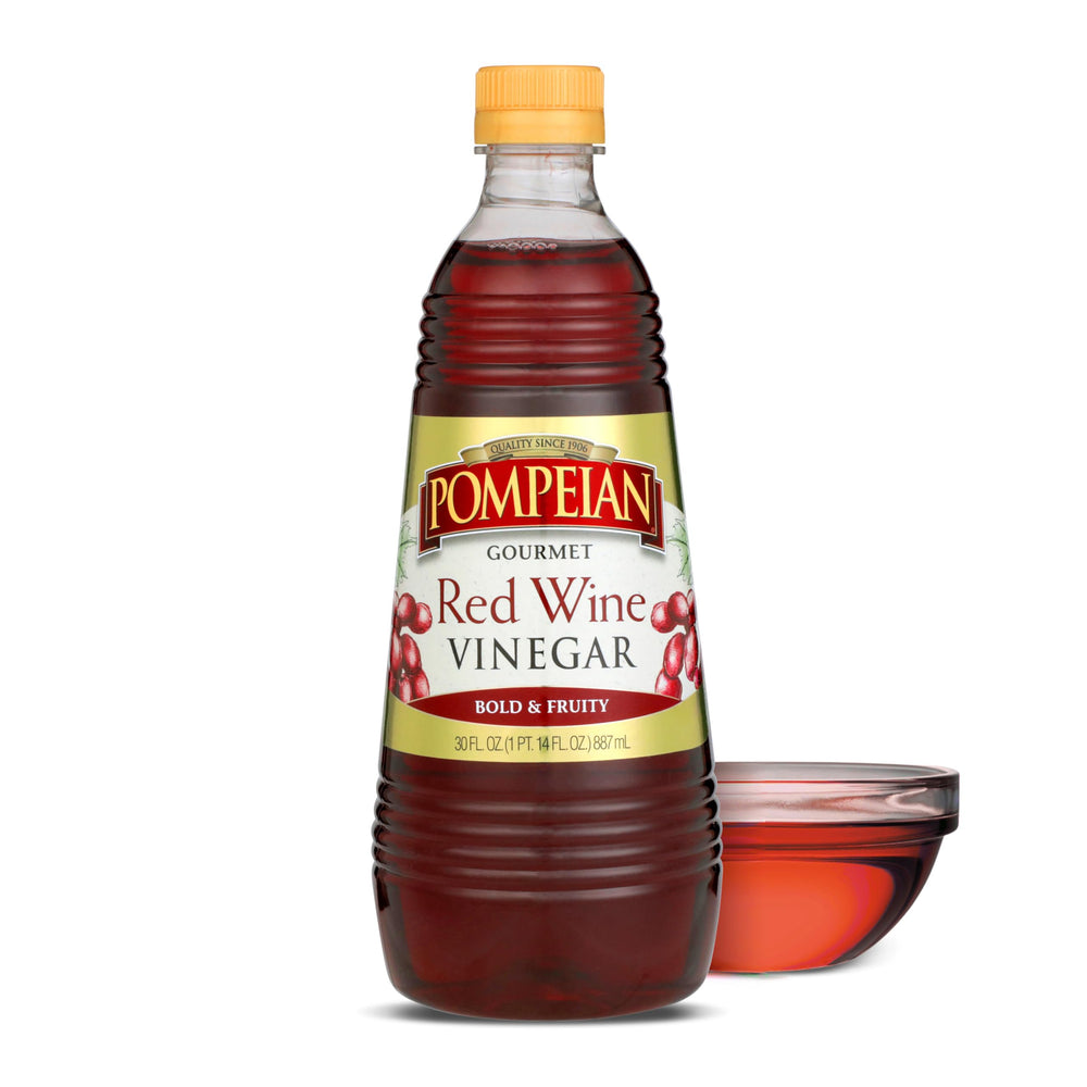 Pompeian Red Wine Vinegar bottle ideal for dressings and marinades.