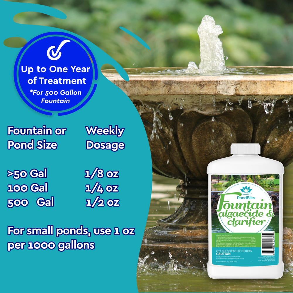 PondBliss Algaecide bottle label close-up with product details.
