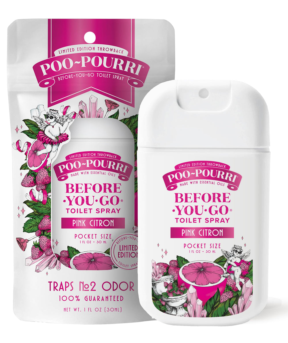 Poo-Pourri Before-You-Go Pocket Spray Pink Citron front view for on-the-go odor control