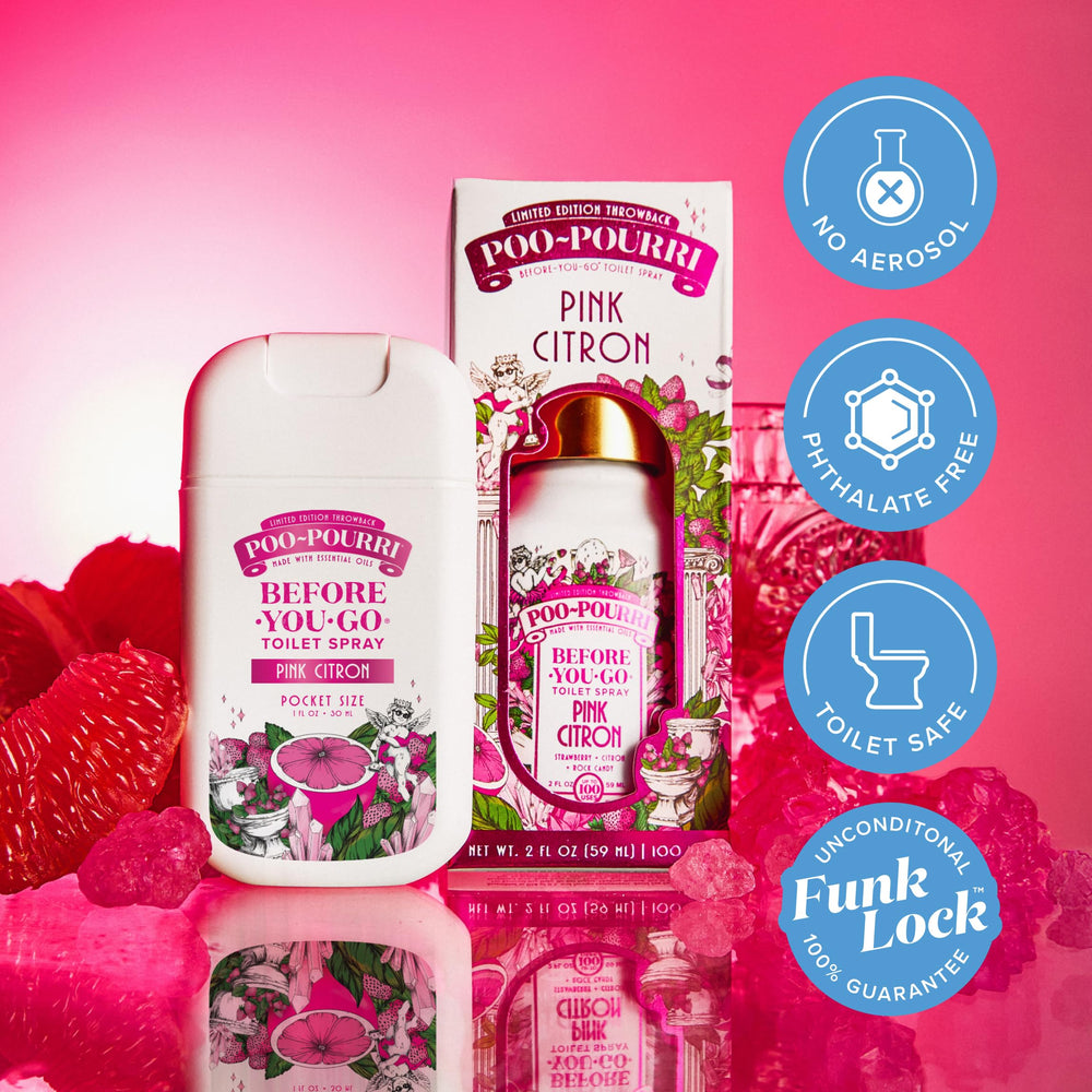 Slim, discreet Poo-Pourri deodorizer shown in a bathroom setting