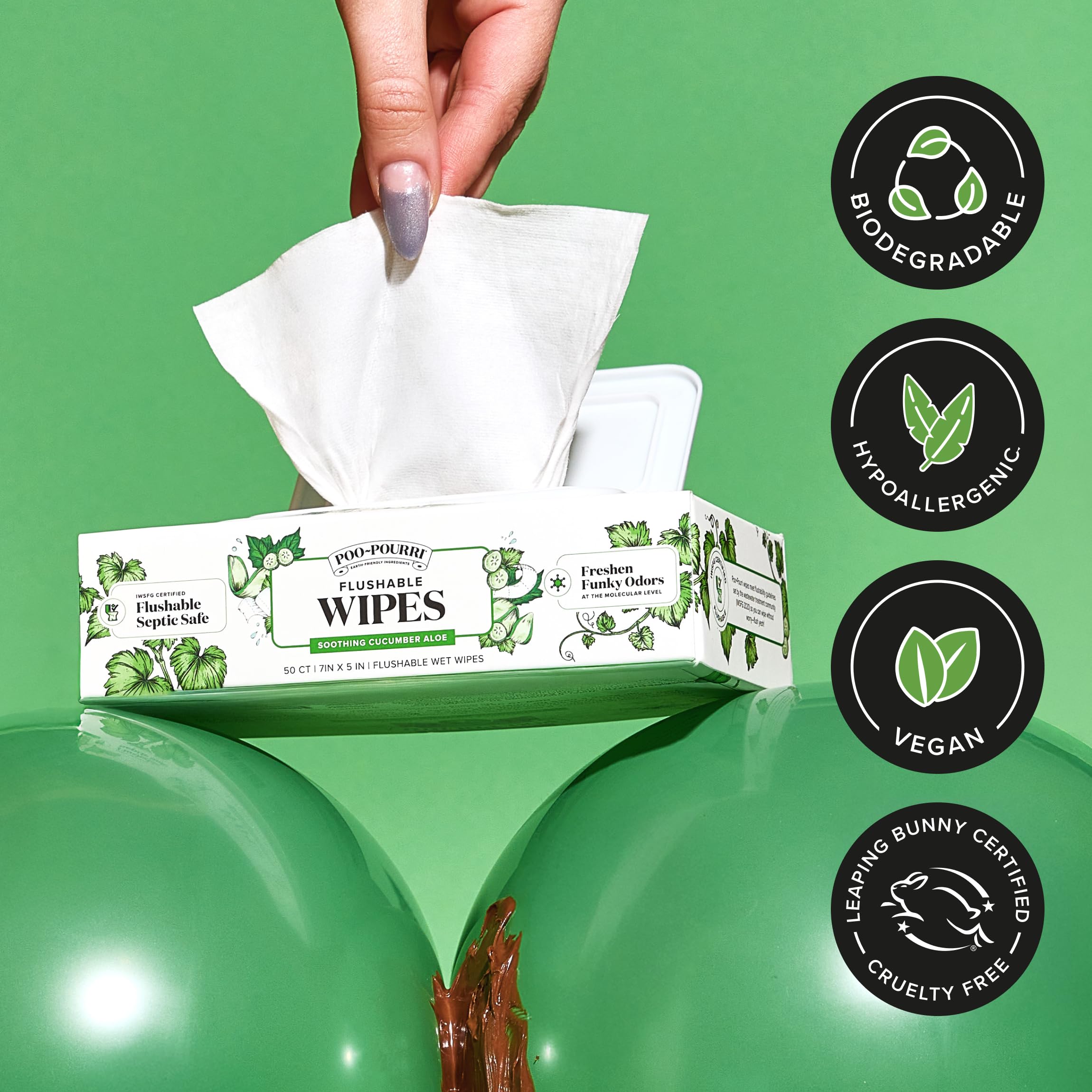 Poo-Pourri flushable wipes travel pack image showing portability.