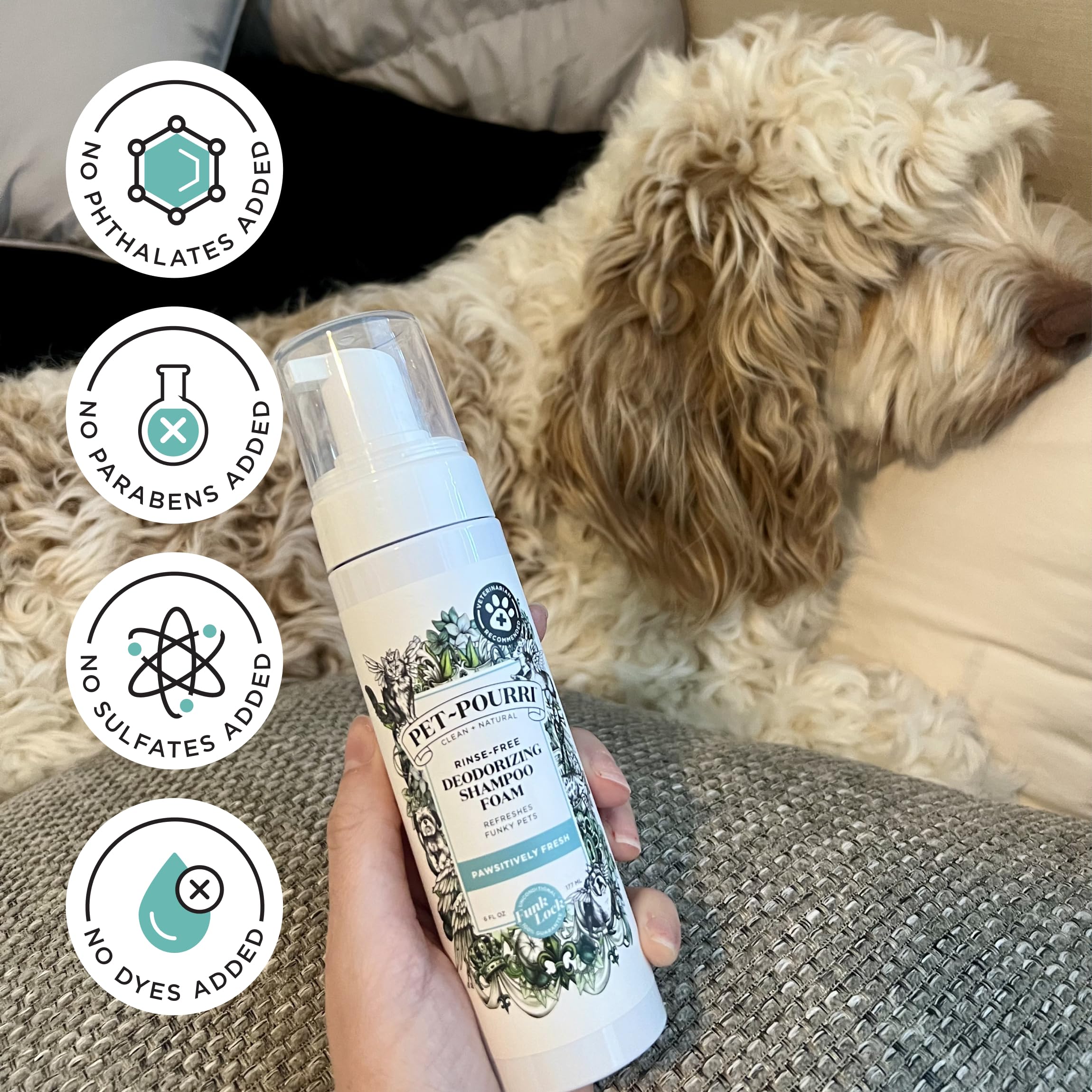 Poo-Pourri skin and coat soothing formula in action for soft fur