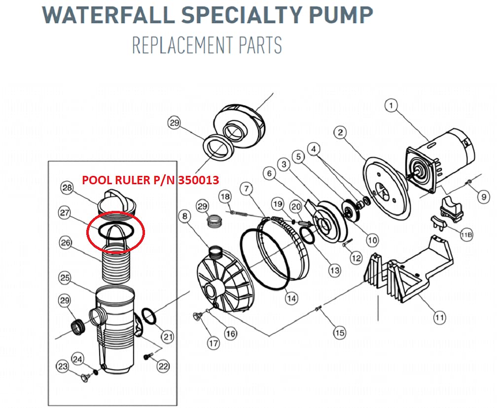 Pool Ruler Waterfall pump lid O-ring demonstrates proper sealing