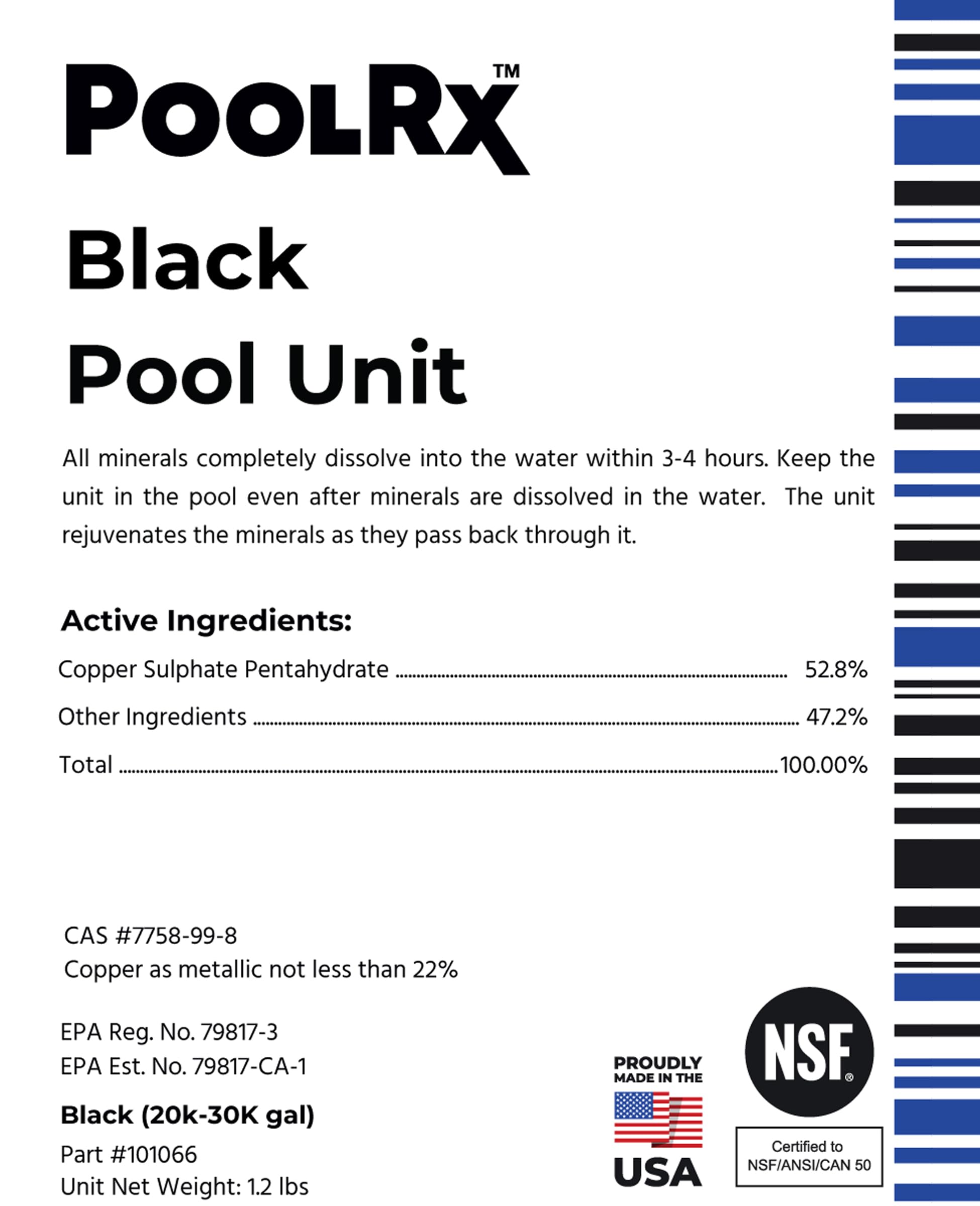 PoolRx algaecide unit in use with skimmer basket for algae control.