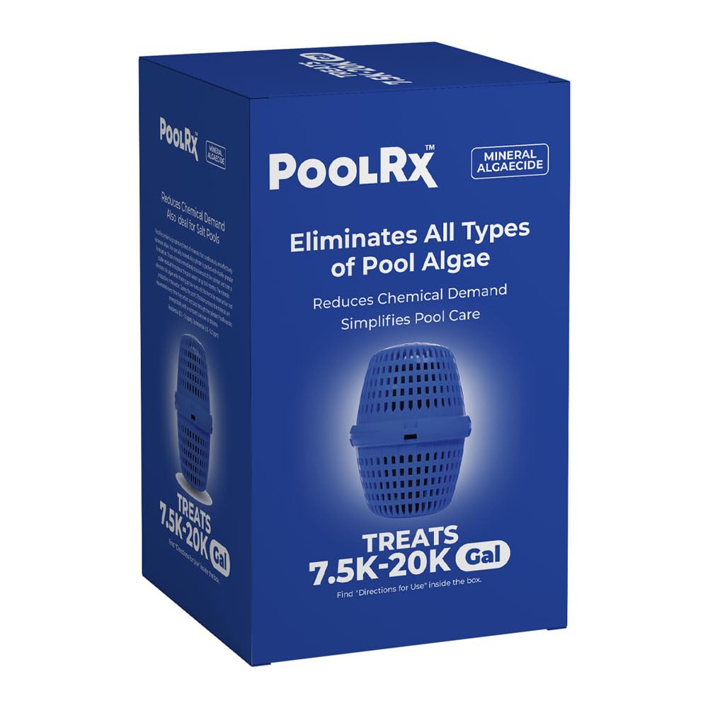 PoolRx Pool Unit 101001 blue treats packaging shows long-lasting algae control.