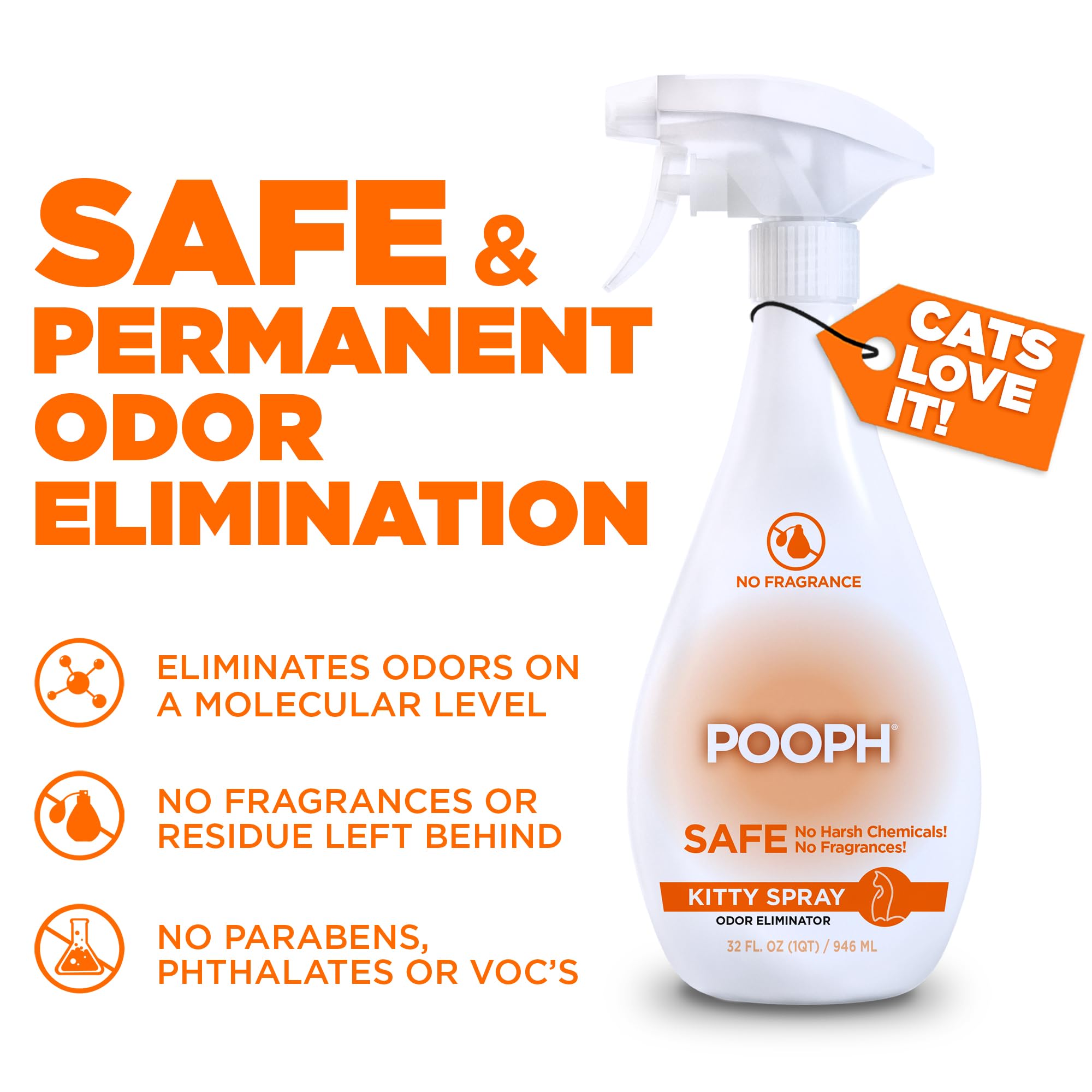 POOPH Kitty Odor Eliminator on-contact action shown on surface for quick odor relief