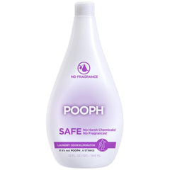 POOPH Laundry bottle front view showing fragrance-free odor elimination for fabrics.