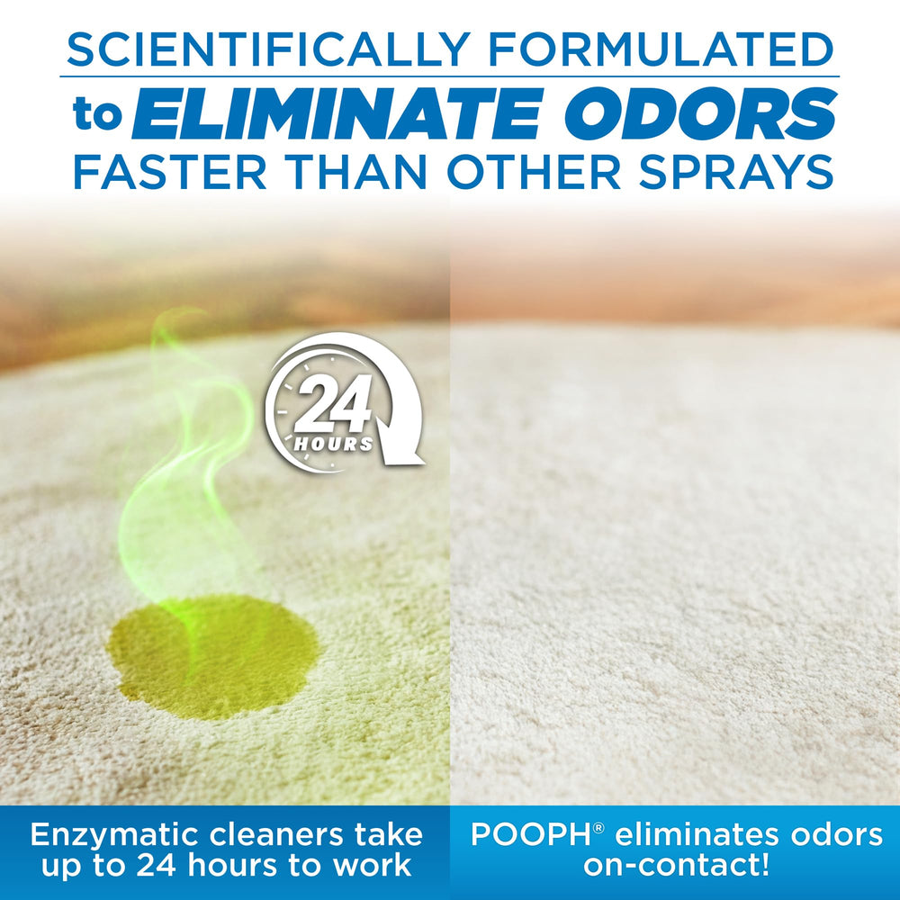 POOPH 32oz bottle pictured for fast odor relief in living areas.