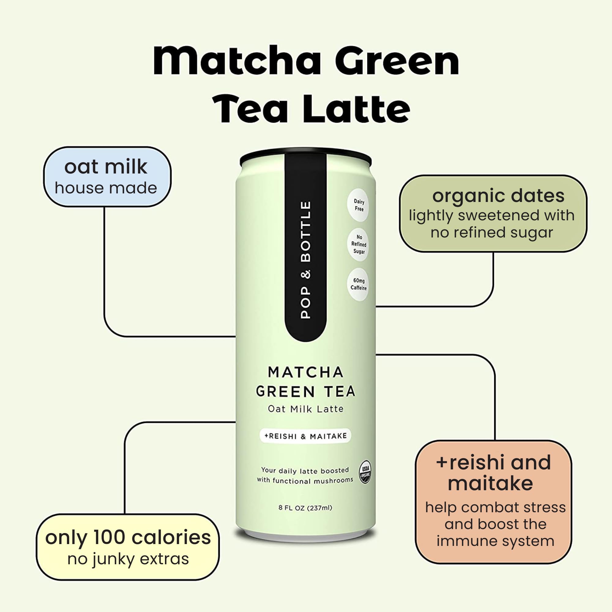 Pop & Bottle mushroom boost latte can featuring reishi and maitake